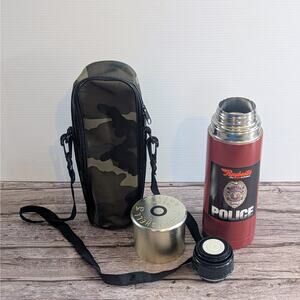 Vintage Raybestos Police Thermos w/ Camouflage Carrying Case – Shotgun Shell Lid